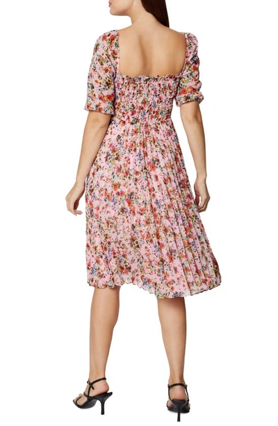Shop Bcbgeneration Puff Sleeve Pleated Midi Dress In Watercolor Wildflowers