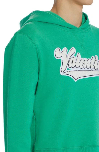 Shop Valentino Cotton Blend Logo Hoodie In 510 - Verde Smeraldo