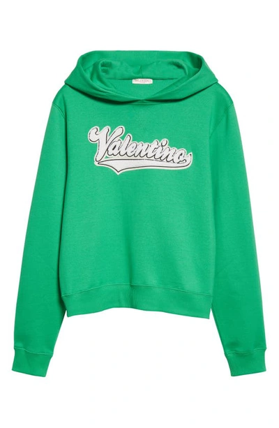 Shop Valentino Cotton Blend Logo Hoodie In 510 - Verde Smeraldo
