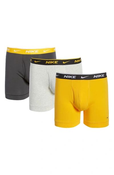 Shop Nike 3-pack Dri-fit Essential Stretch Cotton Boxer Briefs In Gold/ Grey Heather/ Smoke Grey