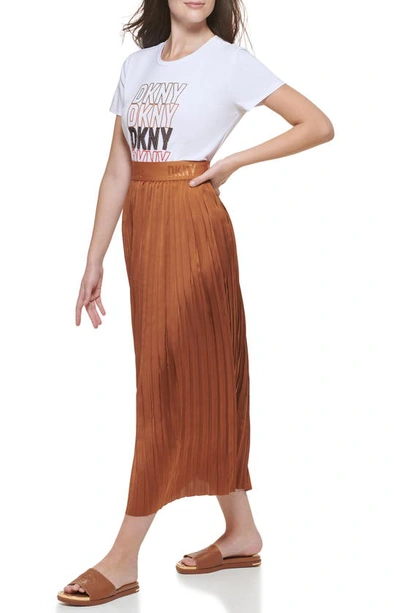 Shop Dkny Box Pleated Midi Skirt In Nutmeg