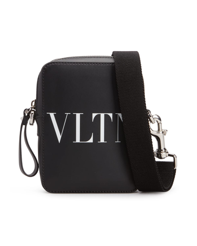 Valentino Garavani Vltn-print Leather Cross-body Bag In Black White