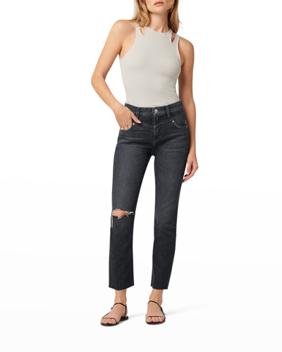 Shop Hudson Holly Distressed Straight Cropped Jeans In Washed Black