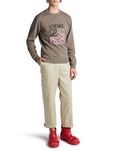 Shop Loewe Men's Anagram Crew Sweatshirt In Warm Grey