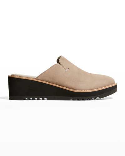 Shop Eileen Fisher Loti Leather Wedge Mules In Barley