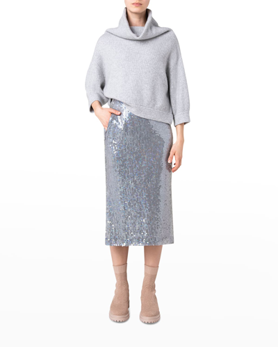 Shop Akris Sequin Knee-length Pencil Skirt In Light Melange