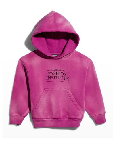 Shop Balenciaga Girl's Fashion Institute Logo Hoodie In Dark Fuchsiablack