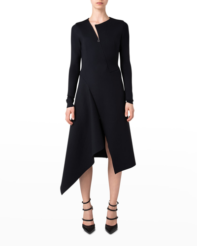 Shop Akris Zip-front Asymmetric Midi Dress In Black