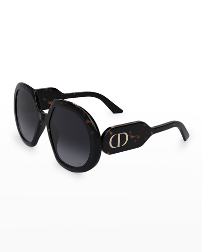Shop Dior Signature Round Acetate Sunglasses In 52b Dark Havana