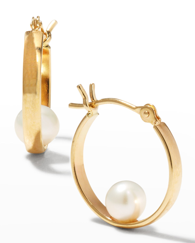Shop Poppy Finch Small Pearl Gold Huggie Earrings