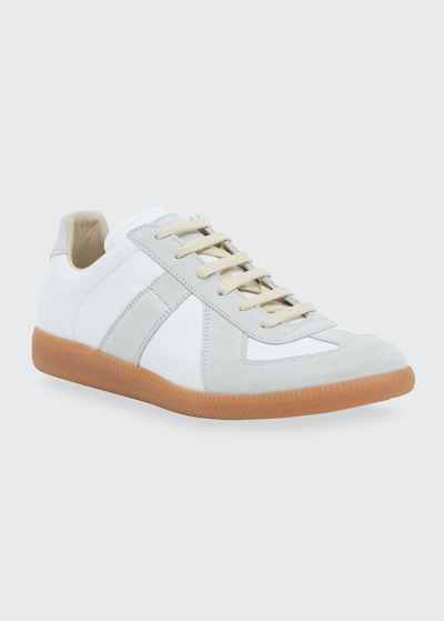 Shop Maison Margiela Men's Replica Leather/suede Low-top Sneakers In Off White