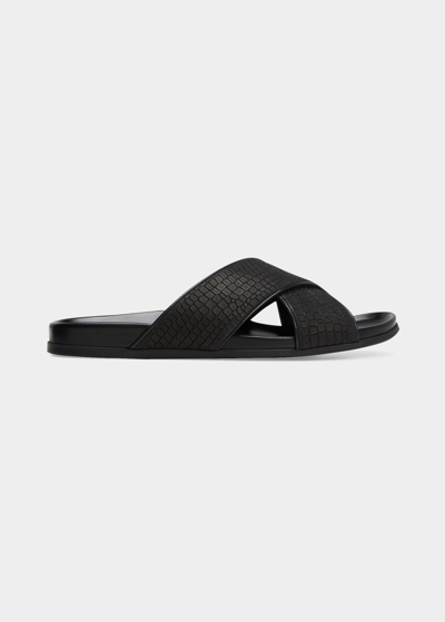 Shop Manolo Blahnik Men's Chiltern Leather Slide Sandals In Blck0015