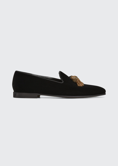 Shop Manolo Blahnik Men's Tuxido Velvet Tassel Loafers In Blck0015