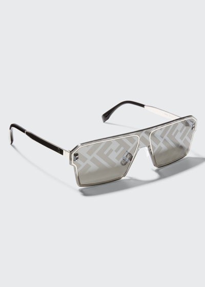 Shop Fendi Men's Ff-monogram Lens Shield Sunglasses In Spall/brnmr