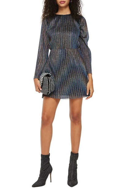 Topshop Glitter Stripe Pleated Dress In Blue Multi | ModeSens