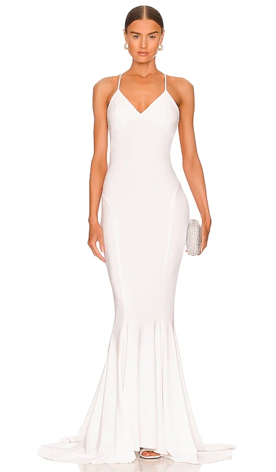 Norma Kamali Low Back Slip Mermaid Fishtail Gown In White