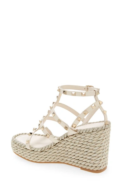 Shop Valentino Rockstud Torchon Wedge Sandal In I16 Light Ivory