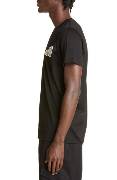 Shop Moncler Double Logo Patch Cotton T-shirt In Black
