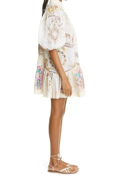 Shop Zimmermann Floral Print & Lace Babydoll Dress In Spliced