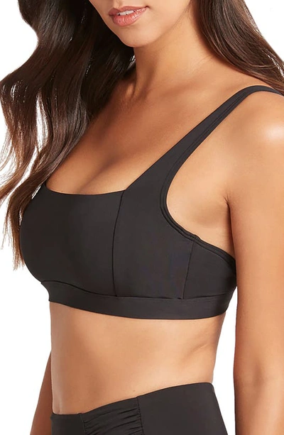 Sea Level Square Neck Bralette Bikini Top In Black