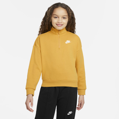 Shop Nike Sportswear Club Fleece Big Kids' (girls') 1/2-zip Top In Yellow