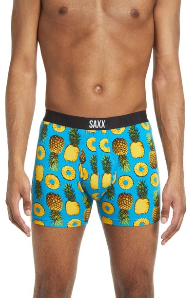 Shop Saxx Ultra Super Soft Relaxed Fit Boxer Briefs In Polka Pineapple- Blue