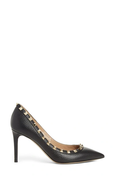 Shop Valentino Rockstud Pointed Toe Pump In Black Pebbeled Leather