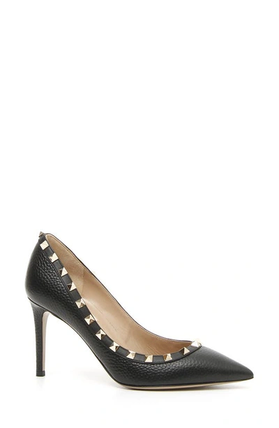 Shop Valentino Rockstud Pointed Toe Pump In Black Pebbeled Leather