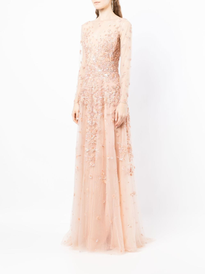 Shop Zuhair Murad Applique Tulle Gown In Pink