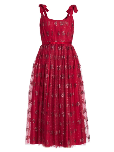 Shop Markarian Women's Glitter Pleated Tulle Dress In Red Glitter