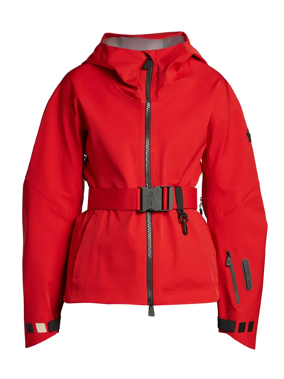 Shop Moncler Women's Teche Belted Jacket In Red