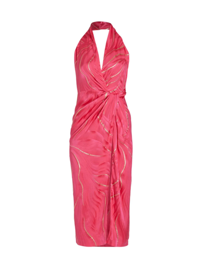 Shop Adriana Iglesias Women's Ivana Metallic-embroidered Halterneck Dress In Rose Gold