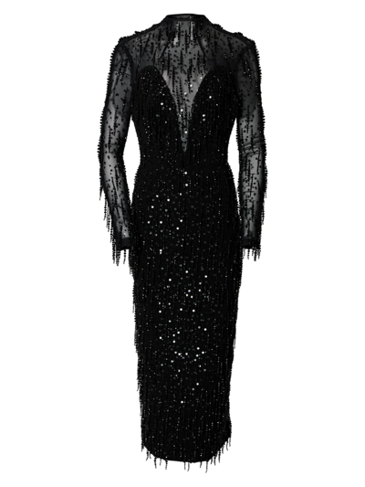 Shop Carolina Herrera Women's Metallic Long-sleeve Dress In Black