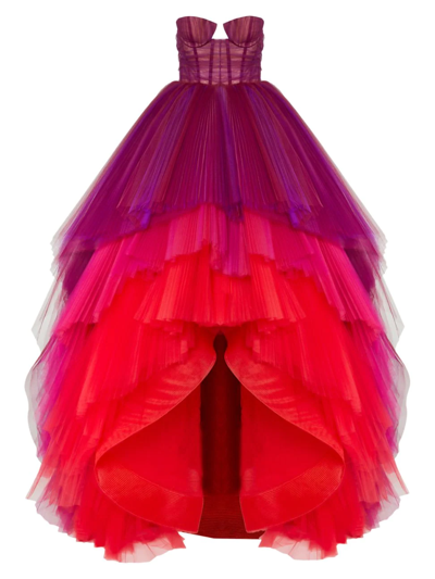 Shop Carolina Herrera Women's Strapless High-low Tiered Gown In Iris Multi