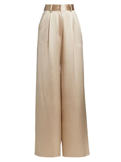 Shop Adriana Iglesias Women's Lua High-waisted Wide-leg Silk Trousers In Gold