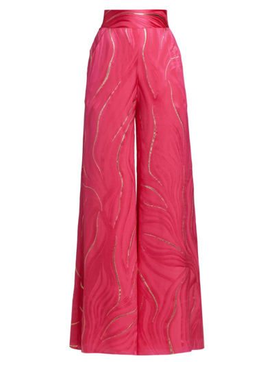 Shop Adriana Iglesias Women's Ana Metallic-embroidered Wide-leg Pants In Rose Gold