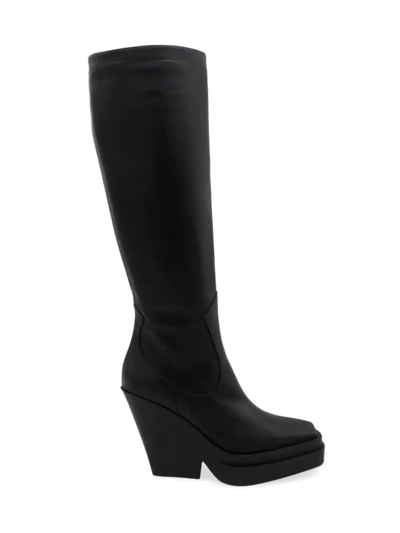 Shop Gia Borghini Women's Texan Leather Platform Knee-high Boots In Black