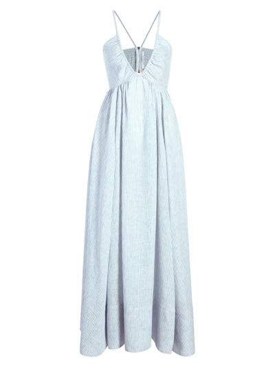 Shop Another Tomorrow Women's Striped Linen Maxi Dress In White Blue Stripe