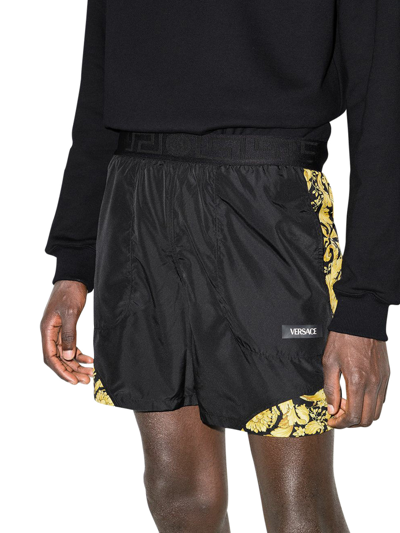 Shop Versace Baroque Sports Shorts With Print In Black