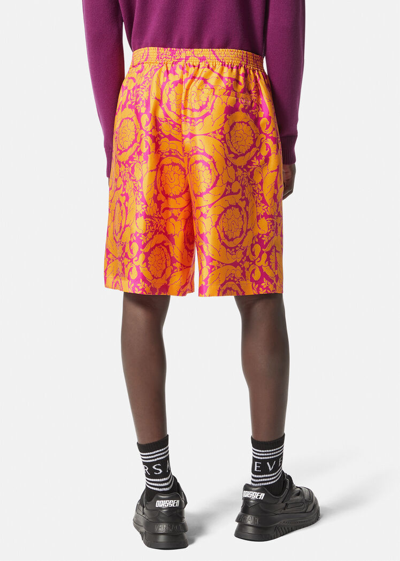 Shop Versace Barocco Silhouette Silk Shorts, Male, Yellow+pink, 58