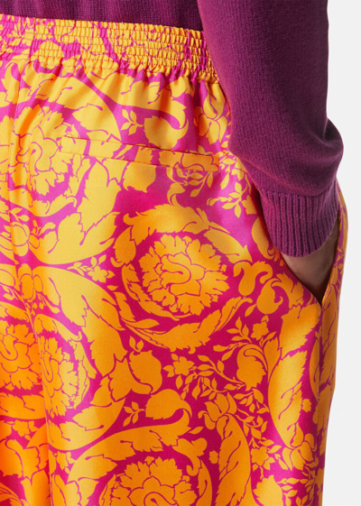 Shop Versace Barocco Silhouette Silk Shorts, Male, Yellow+pink, 58