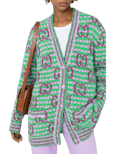 Shop Gucci Maxi Gg Cotton Cardigan In Green
