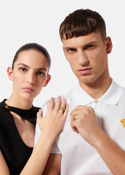 Versace Crystal-embellished Medusa Greca Ring In Gold