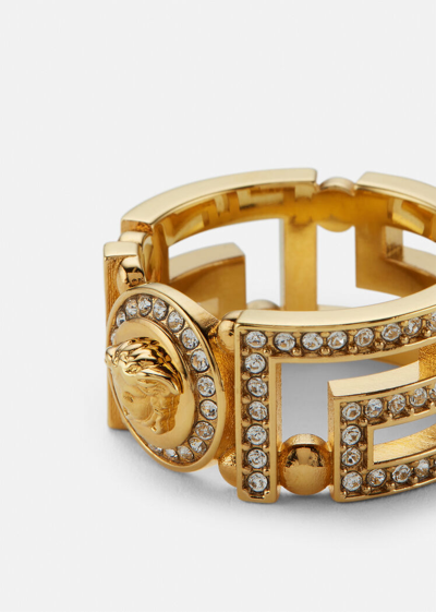 Versace Crystal-embellished Medusa Greca Ring In Gold