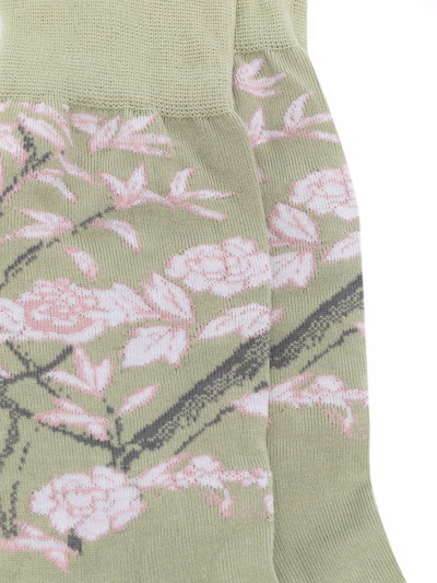 Thom Browne Floral-pattern Socks In Green