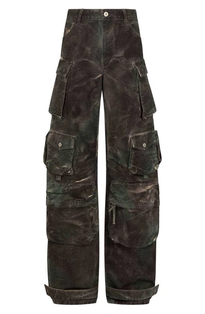 Shop Attico Fern Wide Leg Denim Cargo Pants In Stained Green Camouflage