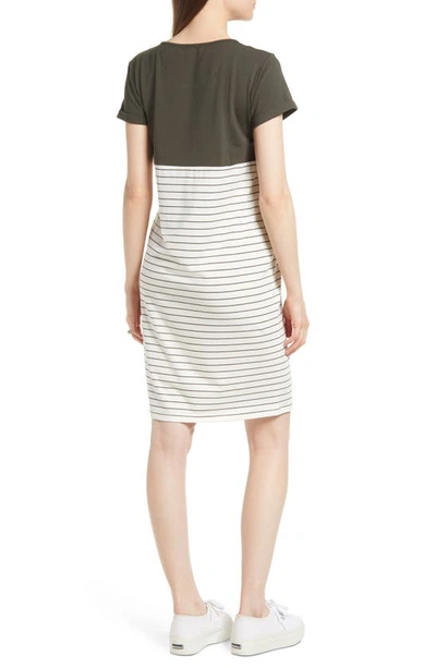 Angel Maternity Stripe Maternity/nursing Nightgown In Khaki