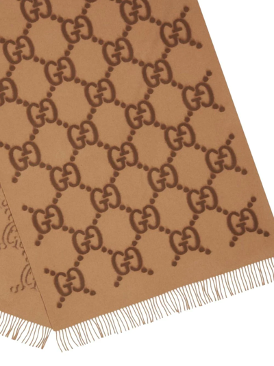Shop Gucci Gg Logo Wool Scarf In Brown