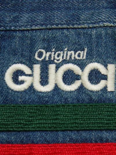 Shop Gucci Embroidered-logo Tapered Jeans In Blue