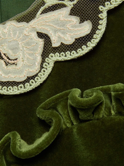 Shop Gucci Lace-trim Velvet Dress In Green